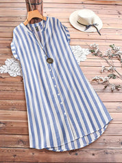 Vestido Camisa Listrado Azul e Branco