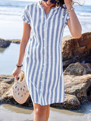 Vestido Camisa Listrado Azul e Branco